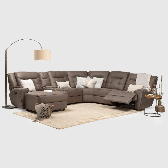 Sofá Seccional Izquierdo Reclinable Moderno Café Grand