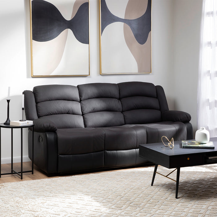 Sofá 3 Cuerpos Reclinable Moderno Negro Praga