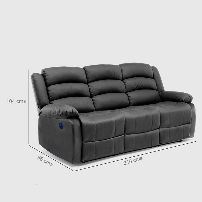 Sofá 3 Cuerpos Reclinable Eléctrico Moderno Negro New Praga