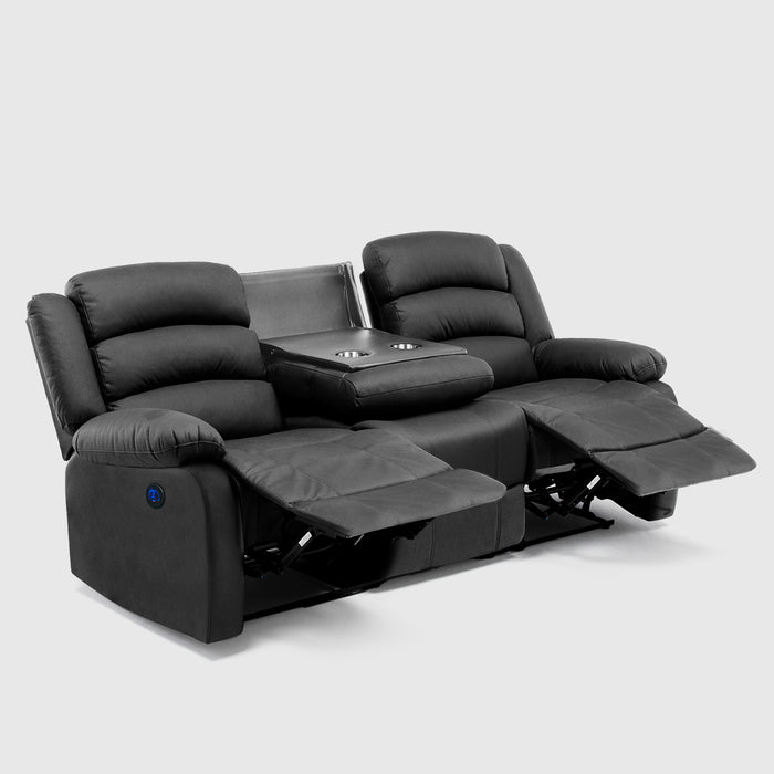 Sofá 3 Cuerpos Reclinable Eléctrico Moderno Negro New Praga