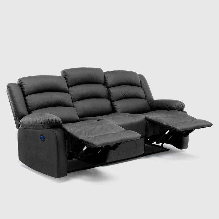 Sofá 3 Cuerpos Reclinable Eléctrico Moderno Negro New Praga