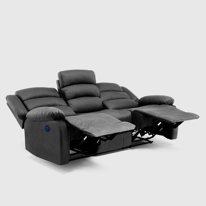 Sofá 3 Cuerpos Reclinable Eléctrico Moderno Negro New Praga