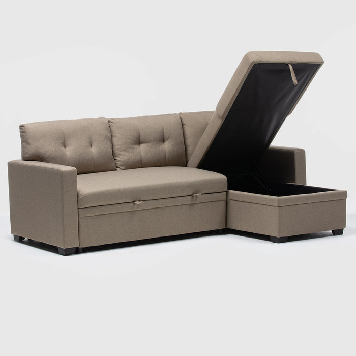 Sofá Cama Seccional 2 Plazas Moderno - Lino Beige Sidney