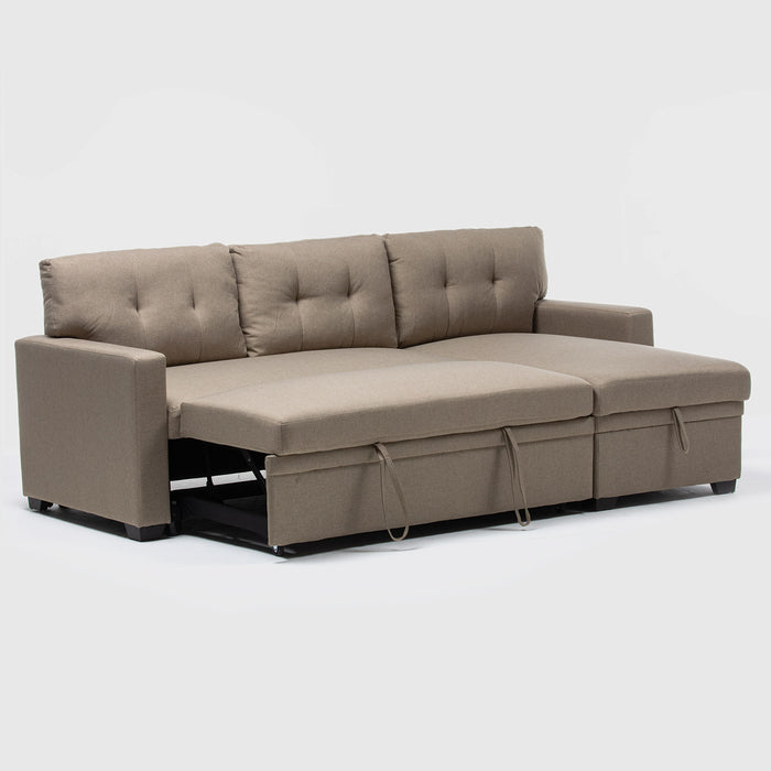 Sofá Cama Seccional 2 Plazas Moderno - Lino Beige Sidney