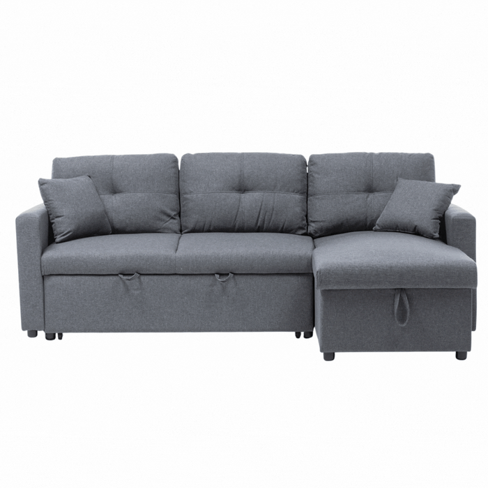 Sofá Seccional Cama 2 Plazas Moderno Lino Gris Sidney