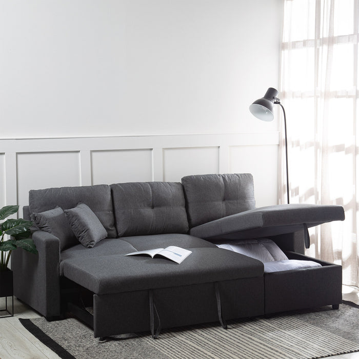 Sofá Seccional Cama 2 Plazas Moderno Lino Gris Sidney