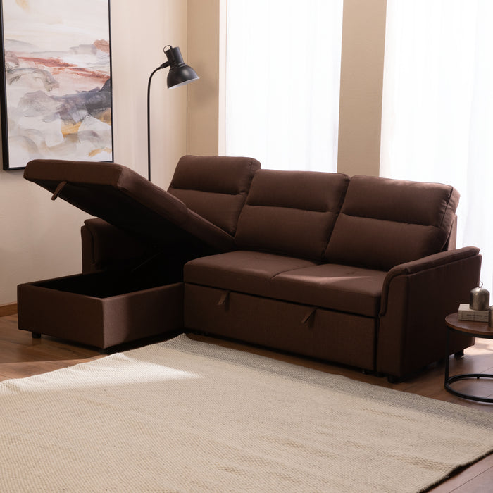 Sofá Seccional Cama 2 Plazas Moderno Café New Sidney