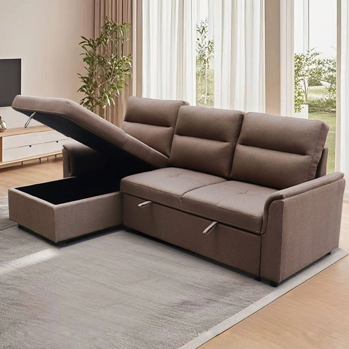 Sofá Seccional Cama 2 Plazas Moderno Café New Sidney