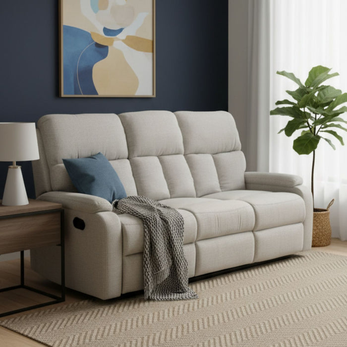 Sofá 3 Cuerpos Reclinable Beige Moderno Matheus
