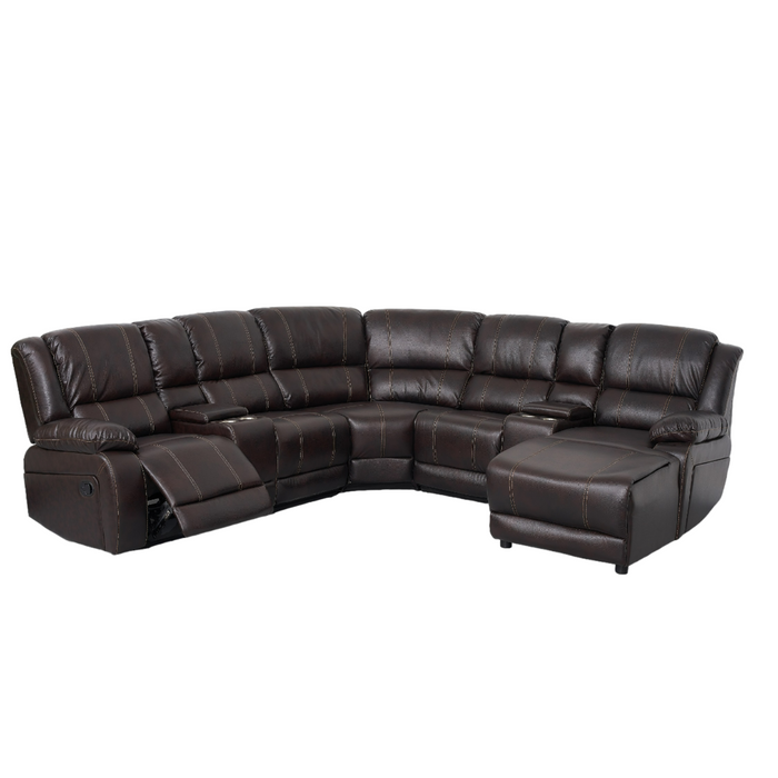 Sofá Seccional Café - Moderno Chaise + 2 Consolas Royalty