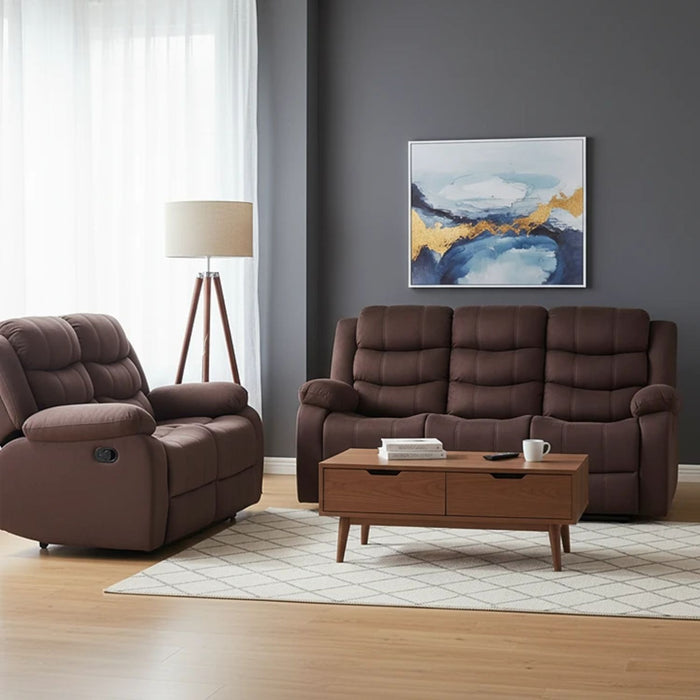 Living Reclinable Sofá 3 Cuerpos + 1 Sofá 2 Cuerpos Café Oscuro Norman