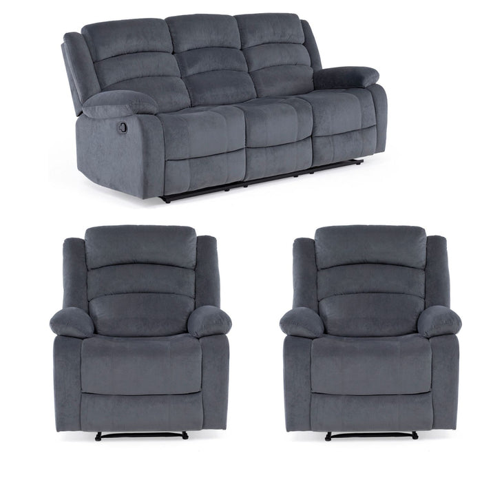 Living Reclinable 1 Sofá 3 Cuerpos + 2 Bergers Gris New Martell