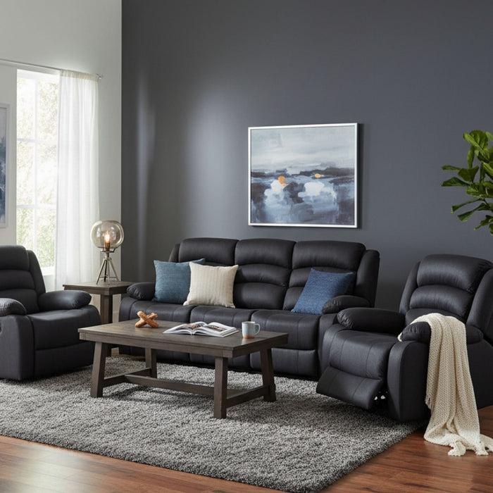 Living Reclinable Eléctrico 1 Sofá 3 Cuerpos + 2 Bergers Eléctrico Negro New Praga