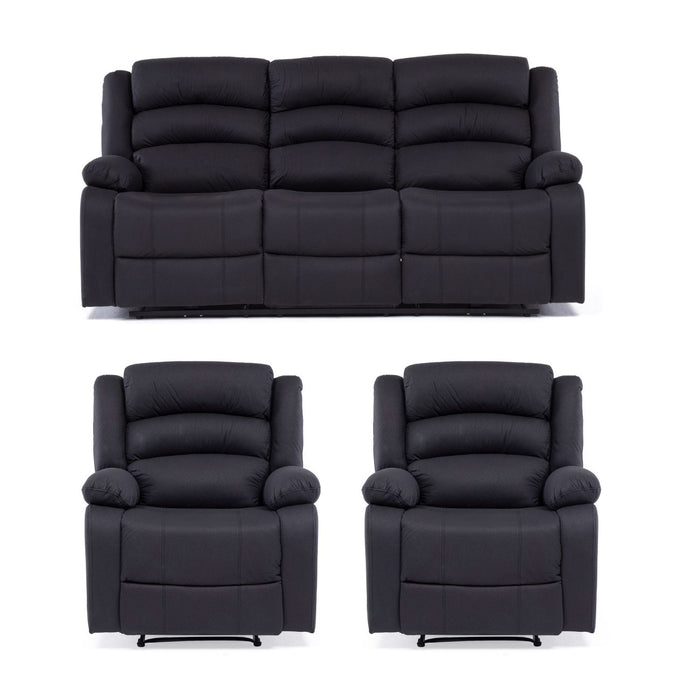 Living Reclinable Eléctrico 1 Sofá 3 Cuerpos + 2 Bergers Eléctrico Negro New Praga