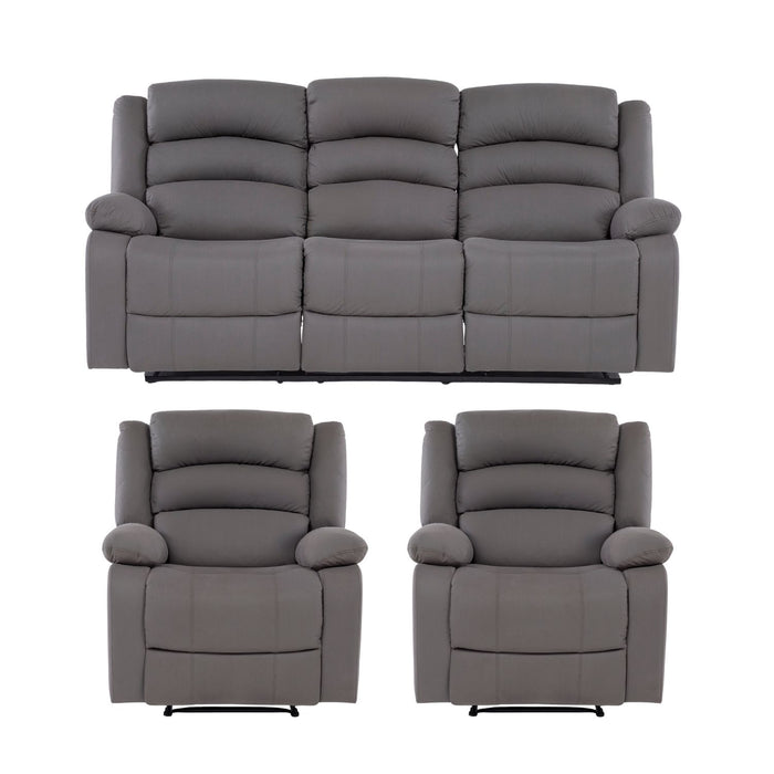 Living Reclinable 1 Sofá 3 Cuerpos + 2 Bergers Gris New Praga