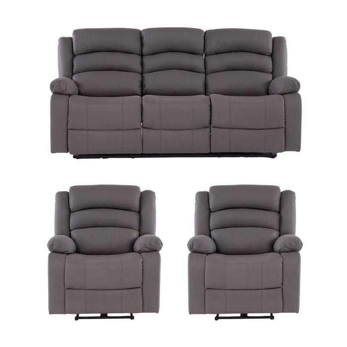 Living Reclinable Eléctrico 1 Sofá 3 Cuerpos + 2 Bergers Gris New Praga