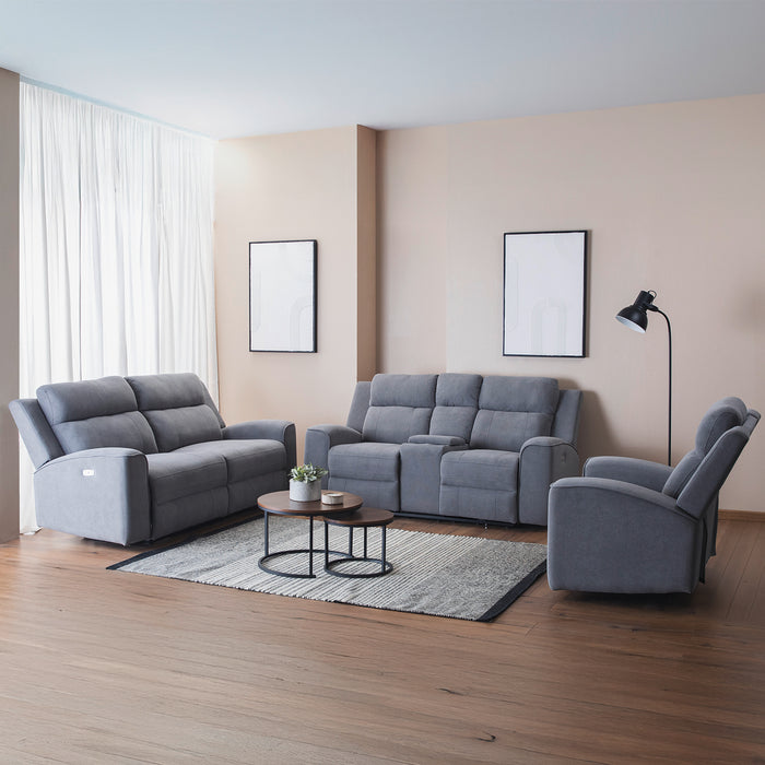 Living Reclinable 2 Sofá 2 Cuerpos + 1 Berger Eléctricos Montana Gris