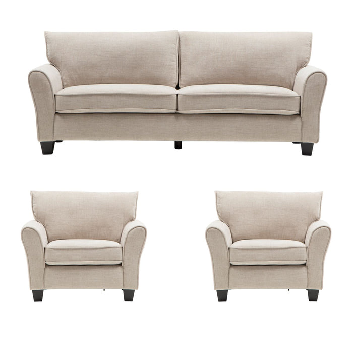 Living 3 Cuerpos - New Charlotte Beige 1 Sofá 3 Cuerpos + 2 Bergers