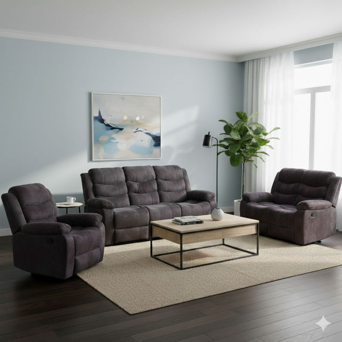 Living Reclinable Sofá 3 Cuerpos + Sofá 2 Cuerpos + 1 Berger Gris Norman