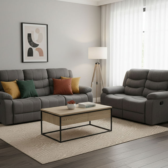 Living Reclinable Sofá 3 Cuerpos + 1 Sofá 2 Cuerpos Gris Norman