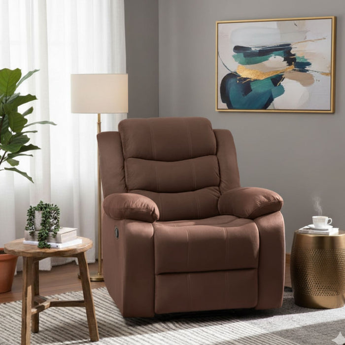 Living Reclinable Sofá 3 Cuerpos + 2 Bergers Reclinable Norman Café Oscuro
