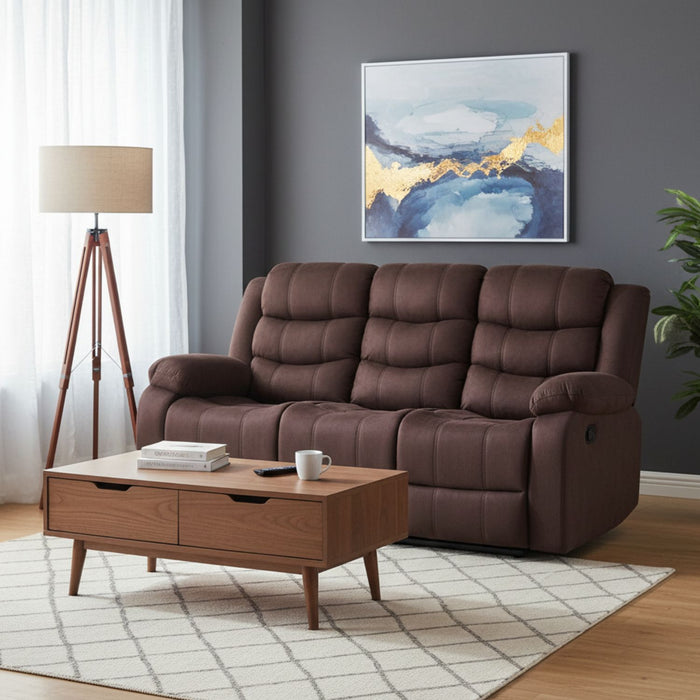 Living Reclinable Sofá 3 Cuerpos + 2 Bergers Reclinable Norman Café Oscuro