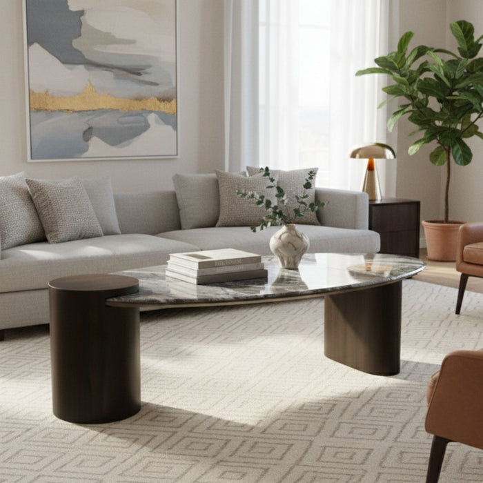 Mesa de Centro Elegante Ovalada Mármol Miranda