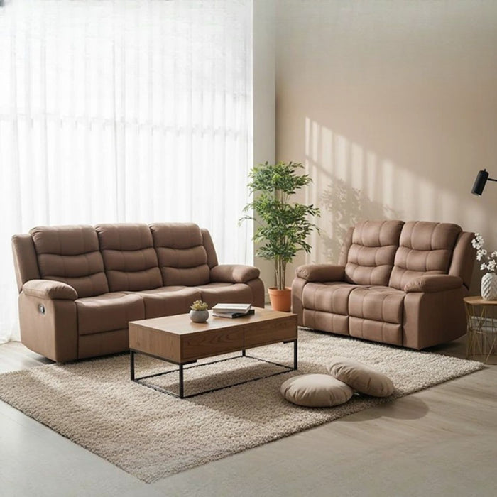 Living Reclinable Sofá 3 Cuerpos + 1 Sofá 2 Cuerpos Café Norman