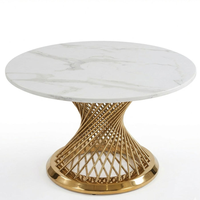 Mesa de Centro Redonda Elegante Dorada de Mármol Cantabria