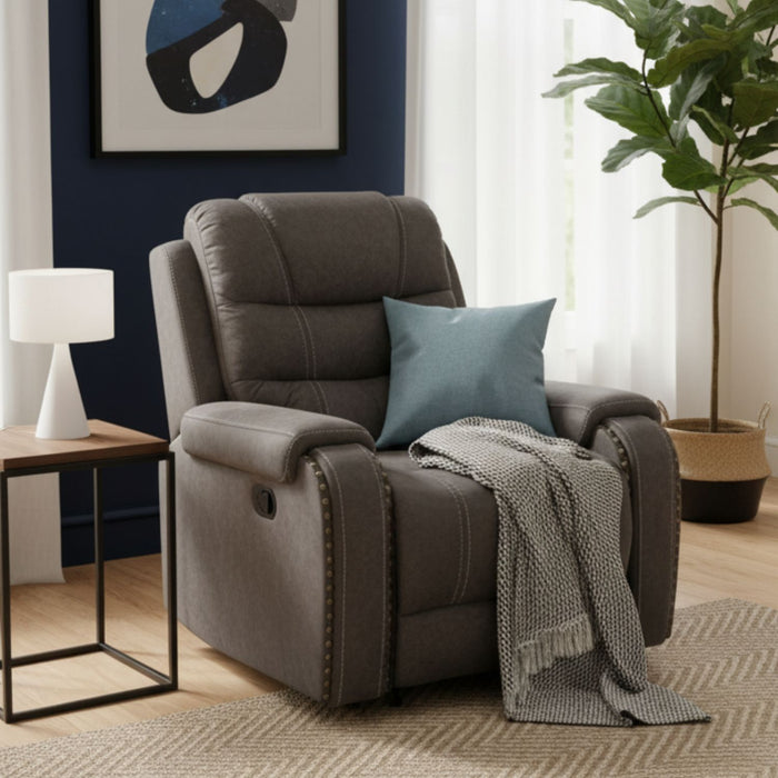 Living Reclinable Sofá 2 Cuerpos + 2 Bergers Reclinable Gris Verona