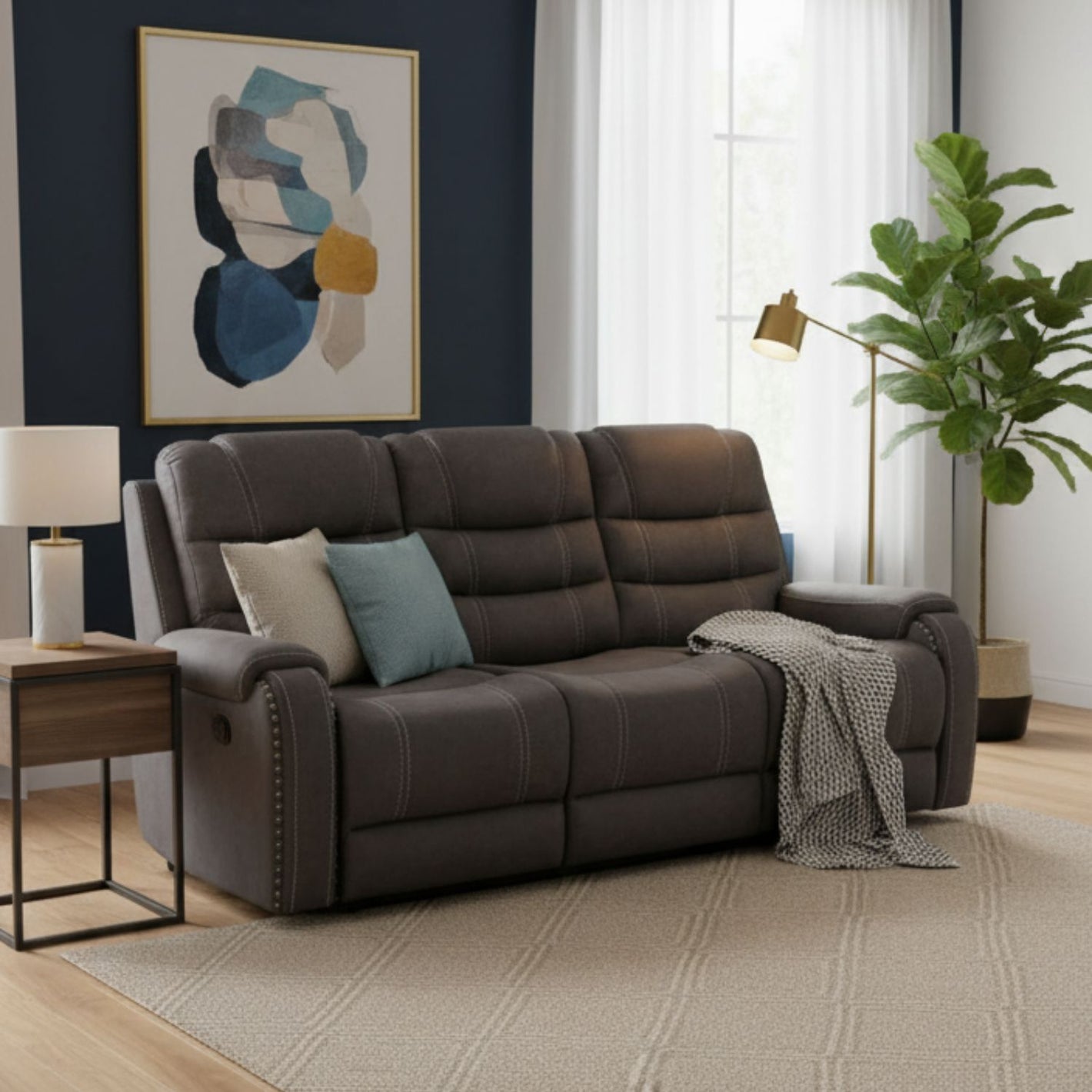 Sofá 3 Cuerpos Reclinable Gris Moderno Verona