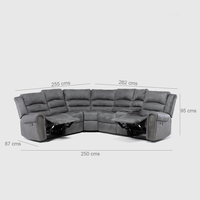 Sofá Seccional Reclinable Moderno Gris 5 Cuerpos + Consola Castle