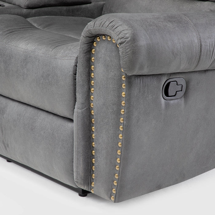 Sofá Seccional Reclinable Moderno Gris 5 Cuerpos + Consola Castle