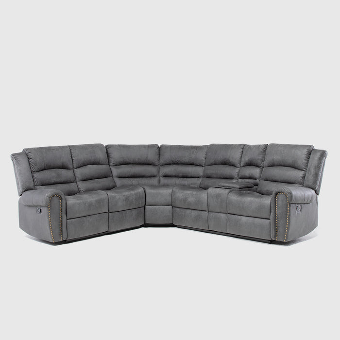 Sofá Seccional Reclinable Moderno Gris 5 Cuerpos + Consola Castle