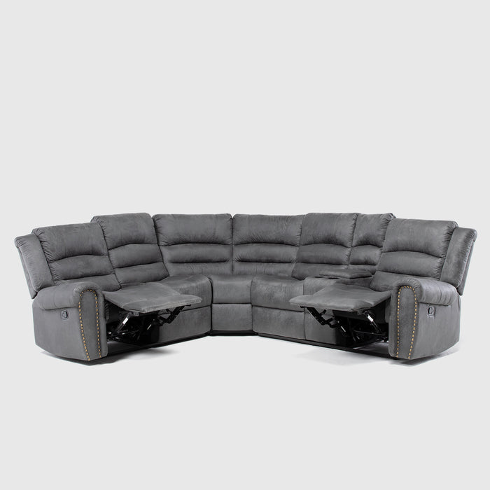 Sofá Seccional Reclinable Moderno Gris 5 Cuerpos + Consola Castle