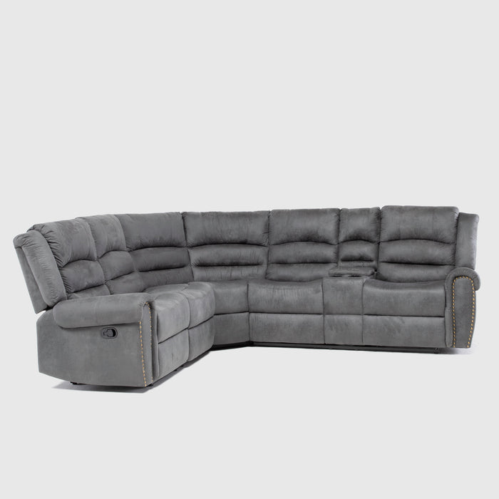 Sofá Seccional Reclinable Moderno Gris 5 Cuerpos + Consola Castle