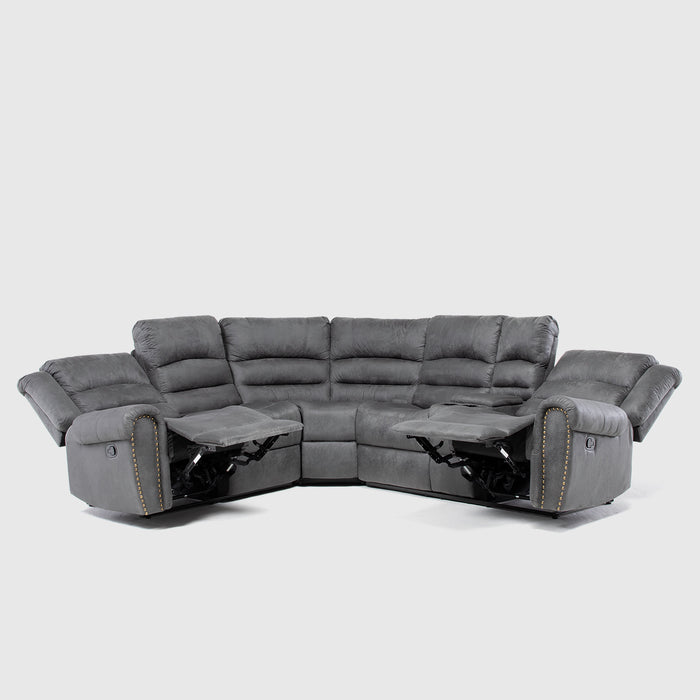 Sofá Seccional Reclinable Moderno Gris 5 Cuerpos + Consola Castle