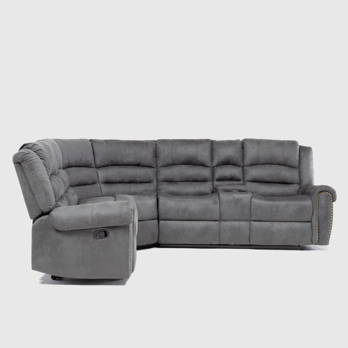 Sofá Seccional Reclinable Moderno Gris 5 Cuerpos + Consola Castle