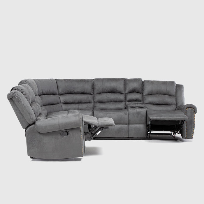 Sofá Seccional Reclinable Moderno Gris 5 Cuerpos + Consola Castle