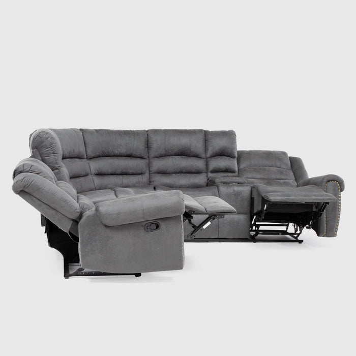 Sofá Seccional Reclinable Moderno Gris 5 Cuerpos + Consola Castle