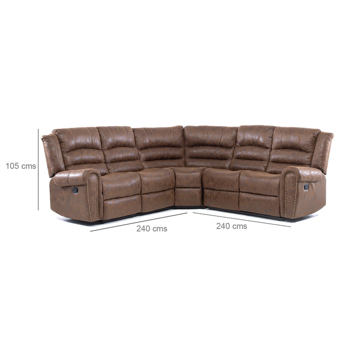 Sofá Seccional Reclinable Moderno Cuero Viejo Café Castle