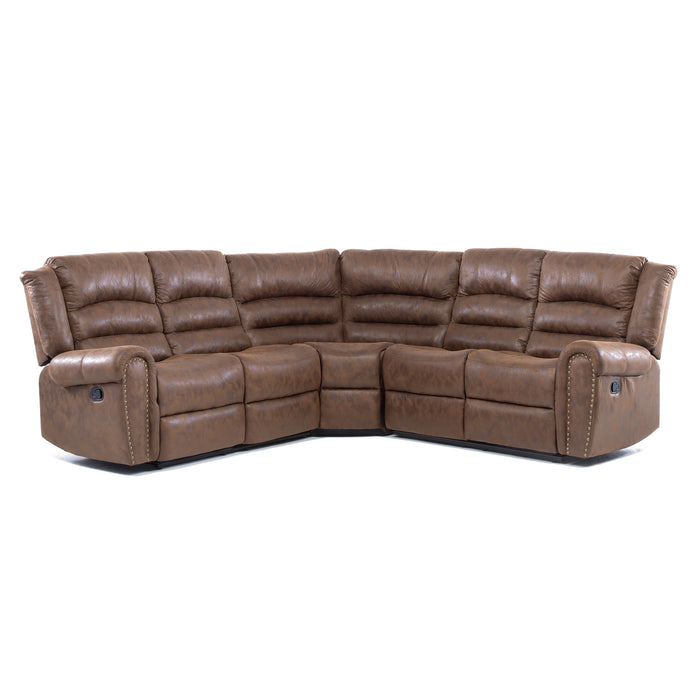 Sofá Seccional Reclinable Moderno Cuero Viejo Café Castle