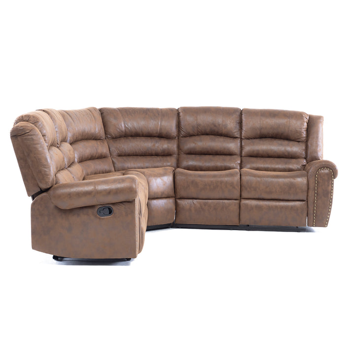 Sofá Seccional Reclinable Moderno Cuero Viejo Café Castle