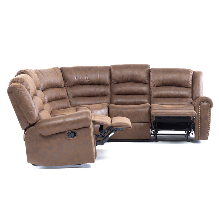 Sofá Seccional Reclinable Moderno Cuero Viejo Café Castle