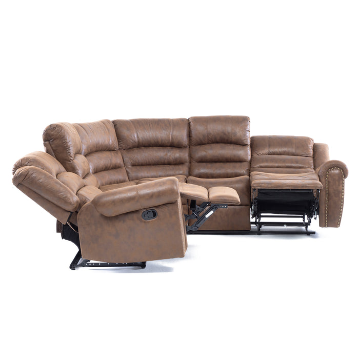 Sofá Seccional Reclinable Moderno Cuero Viejo Café Castle