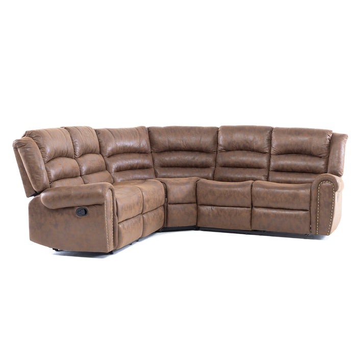 Sofá Seccional Reclinable Moderno Cuero Viejo Café Castle