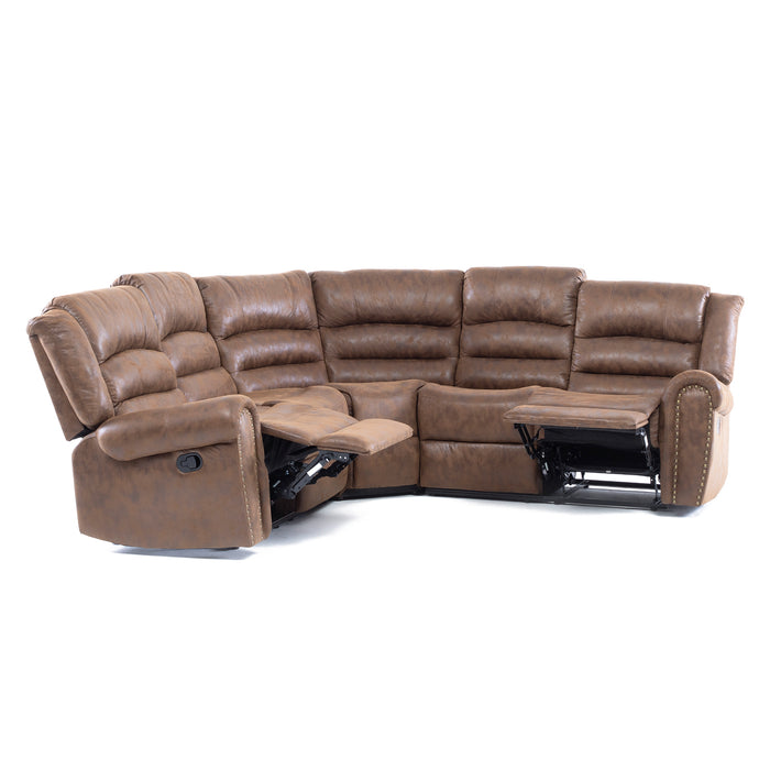 Sofá Seccional Reclinable Moderno Cuero Viejo Café Castle