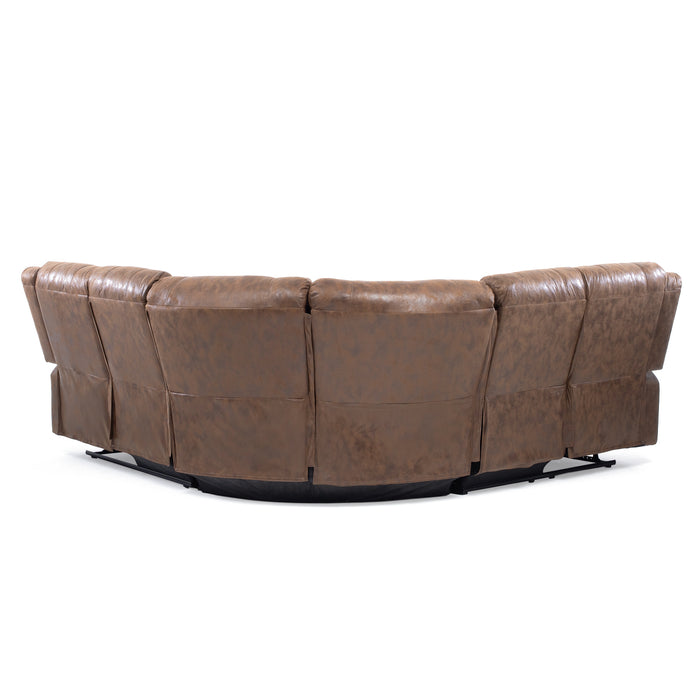 Sofá Seccional Reclinable Moderno Cuero Viejo Café Castle