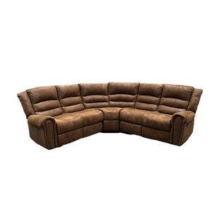 Sofá Seccional Reclinable Moderno Cuero Viejo Café Castle