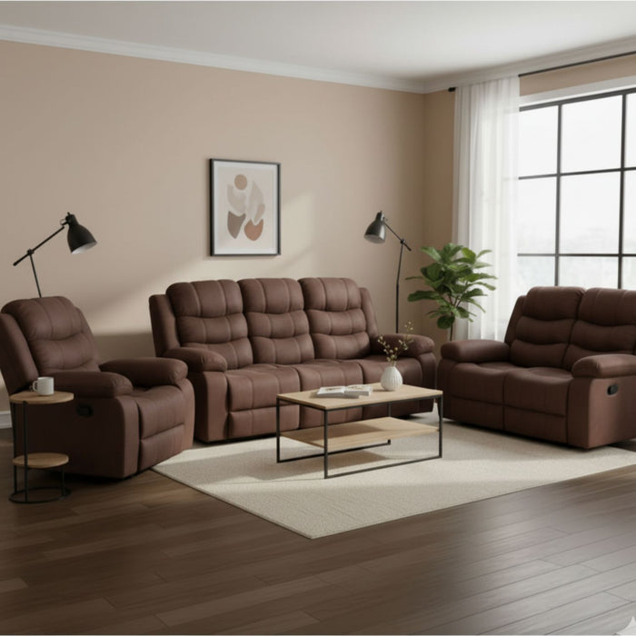 Living Reclinable Sofá 3 Cuerpos + Sofá 2 Cuerpos + 1 Berger Café Oscuro Norman